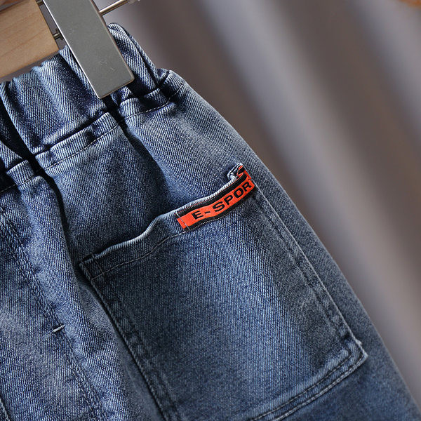 Vaikiškų džinsų elastingas diržas ir kišenė