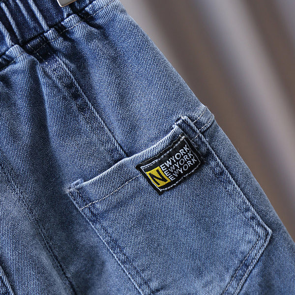 Vaikiški džinsai berniukams elastingu juosmeniu ir kišene