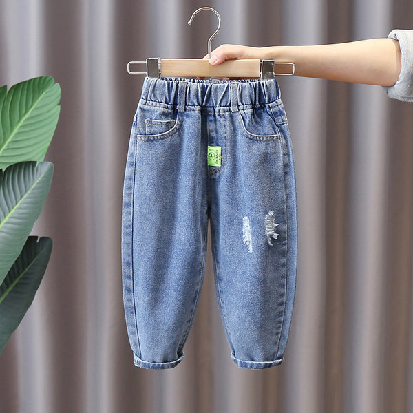 Vaikiški džinsai kasdieniniam naudojimui su tamprėmis ir kišenėmis