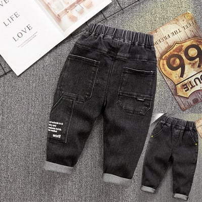 Vaikiški elastiniai džinsai berniukui su kišene ir raštu