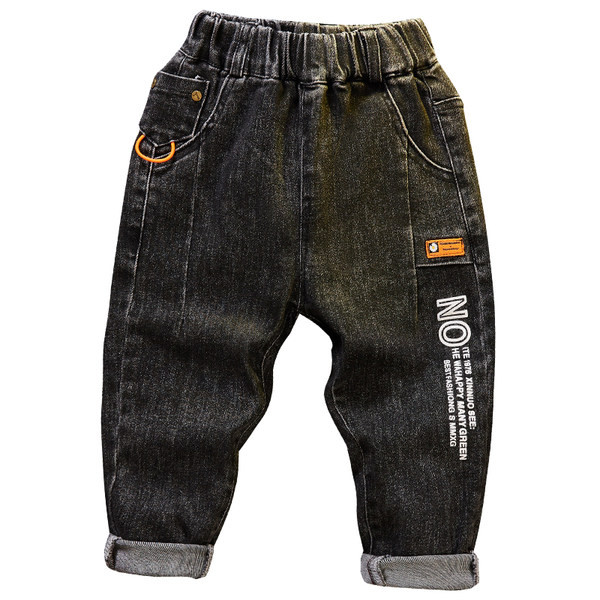 Vaikiški elastiniai džinsai berniukui su kišene ir raštu