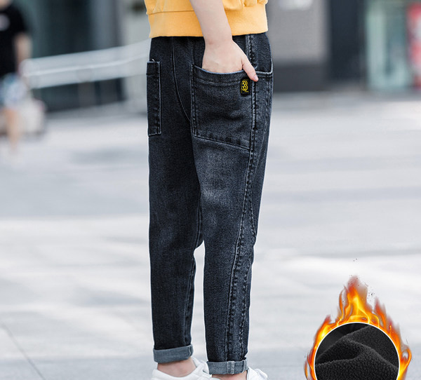 Blugi casual pentru baieti cu captuseala calda si buzunar