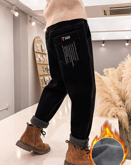 Blugi de iarna pentru baieti cu captuseala si litere