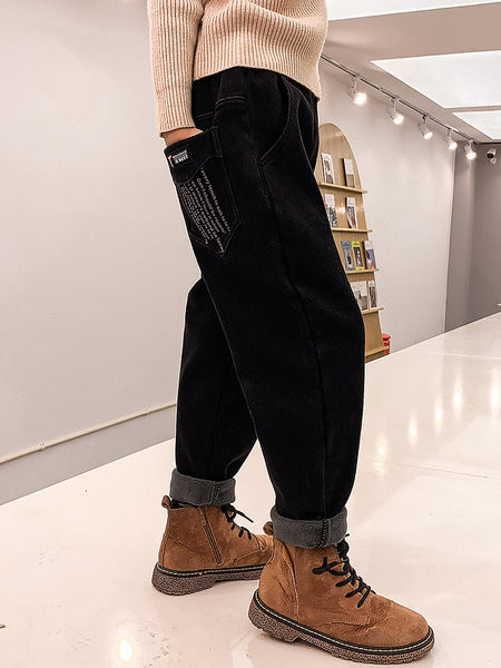 Blugi de iarna pentru baieti cu captuseala si litere