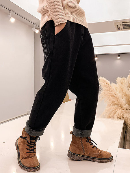 Blugi de iarna pentru baieti cu captuseala si litere