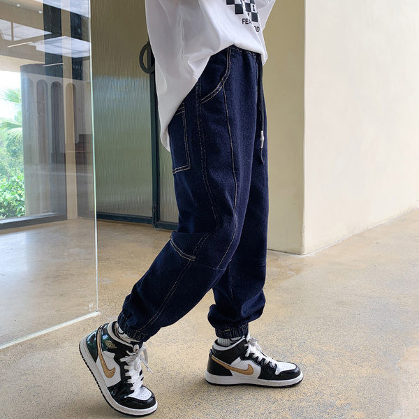 Vaikiški laisvalaikio džinsai su kišenėmis ir raišteliais