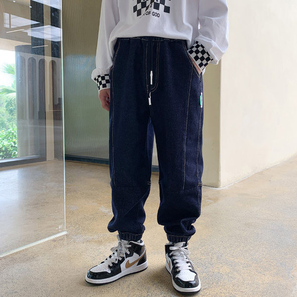 Vaikiški laisvalaikio džinsai su kišenėmis ir raišteliais