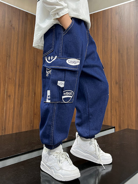 Stilingi plačios džinsai berniukams su kišenėmis