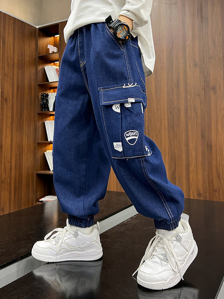 Stilingi plačios džinsai berniukams su kišenėmis