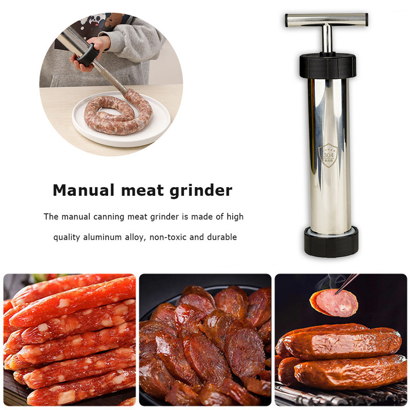 Švirkštas, mėsos užpildas, virtuvės įrankiai, rankinis dešrų dešrainių gaminimo aparatas iš nerūdijančio plieno dešrų įdaru Naminis dešrų užpildymo aparatas