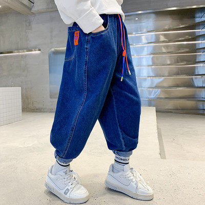 Vaikiški džinsai su raišteliais ir kišene berniukams