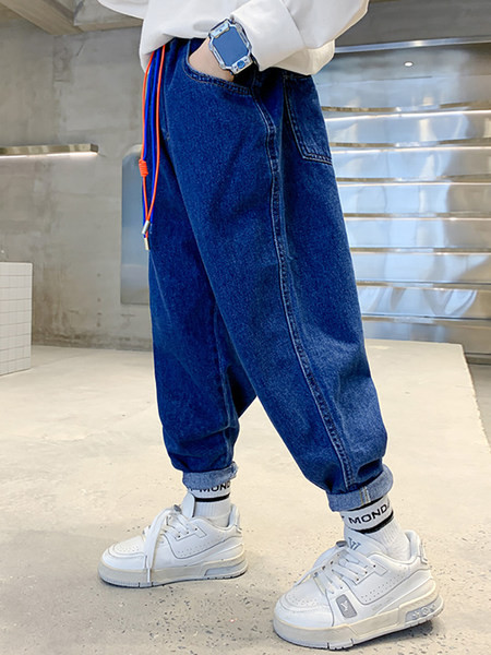 Vaikiški džinsai su raišteliais ir kišene berniukams