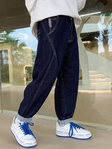 Vaikiški džinsai aukštu juosmeniu ir kišenėmis