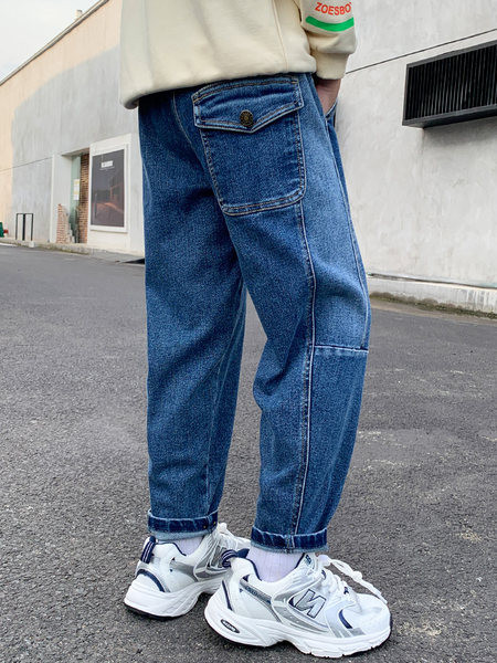 Dječje traperice s visokim strukom i džepom