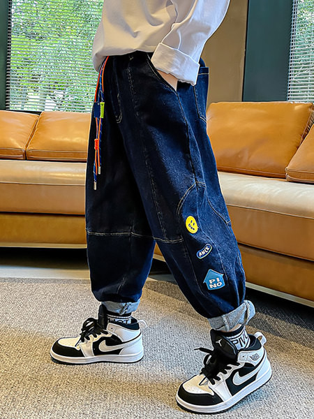 Blugi pentru copii cu sireturi si imprimeu