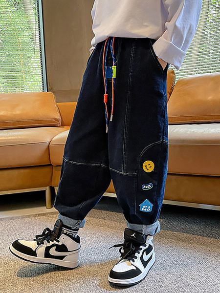 Blugi pentru copii cu sireturi si imprimeu