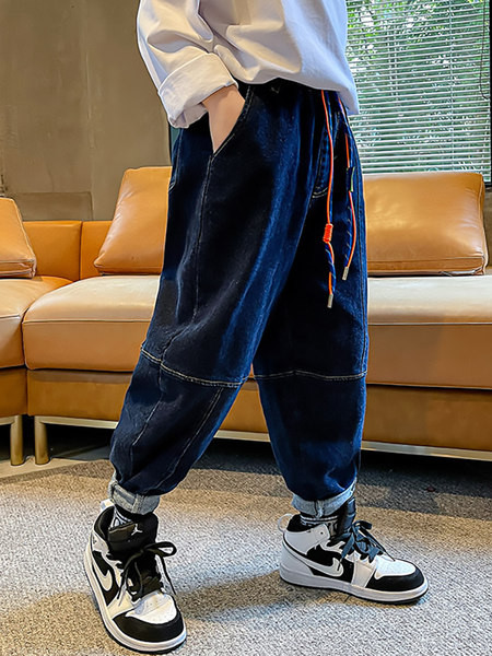 Blugi pentru copii cu sireturi si imprimeu