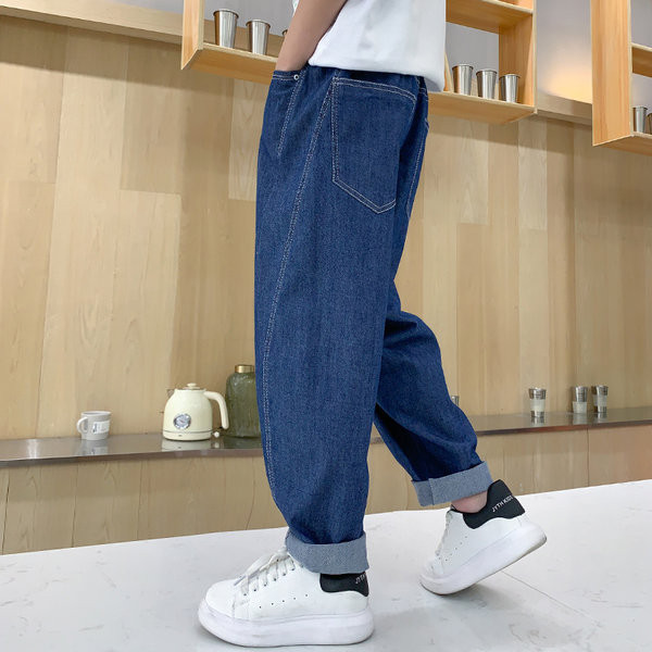 Vaikiški džinsai berniukams su kišenėmis tamsios spalvos