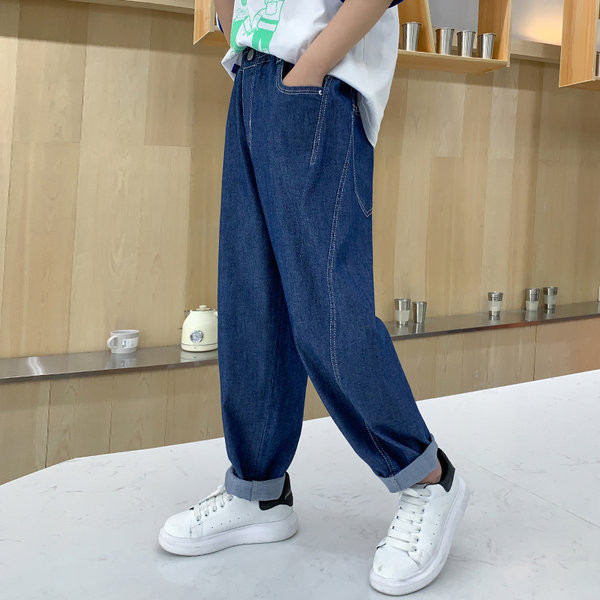 Vaikiški džinsai berniukams su kišenėmis tamsios spalvos