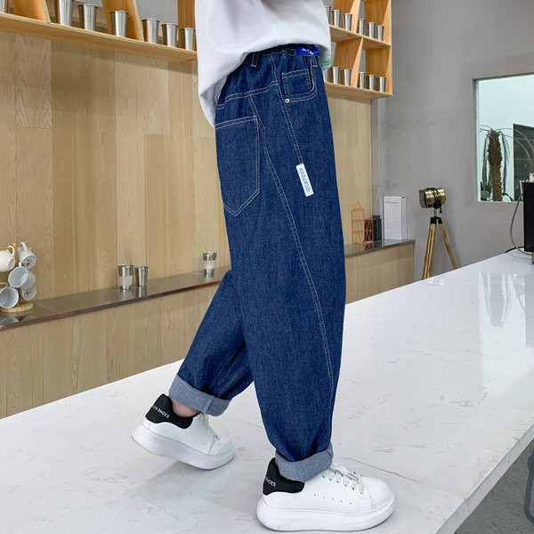 Vaikiški džinsai berniukams su kišenėmis tamsios spalvos