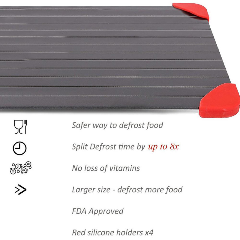 Gyors kiolvasztó tálca Kiolvasztás Fagyasztott Gyümölcs Hús Élelmiszer Gyorstányér Deszka Kiolvasztás Alumínium Konyhai Kiolvasztó Szerszámok 3 Méret