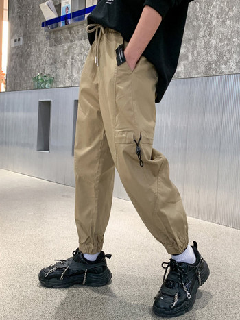 Еластични детски панталони за момчета с джоб и връзки