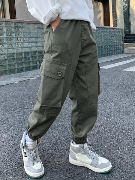 Pantaloni elastici pentru baieti cu buzunar si captuseala