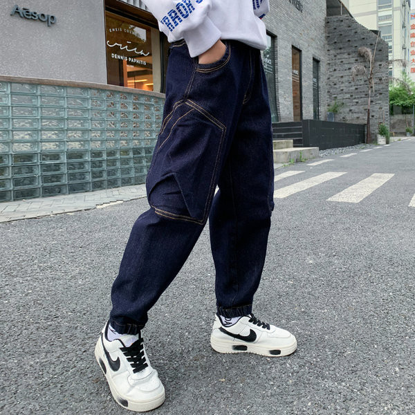 Vaikiški ilgi džinsai su tamprėmis ir kišenėmis