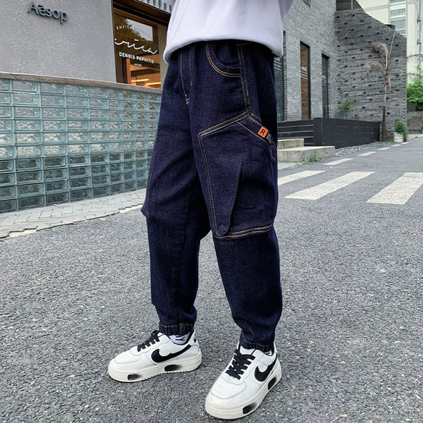 Vaikiški ilgi džinsai su tamprėmis ir kišenėmis