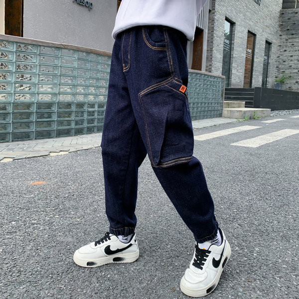 Vaikiški ilgi džinsai su tamprėmis ir kišenėmis