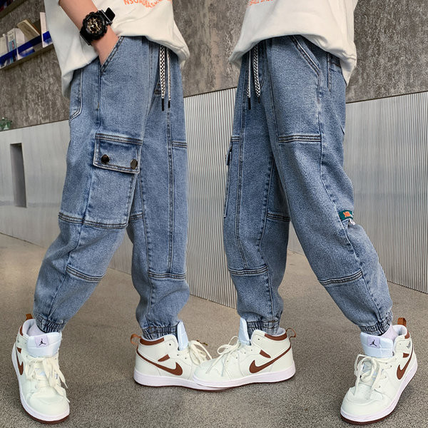 Vaikiški džinsai berniukams su raišteliais ir kišene