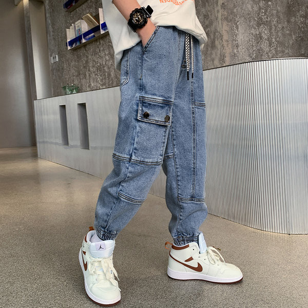 Vaikiški džinsai berniukams su raišteliais ir kišene