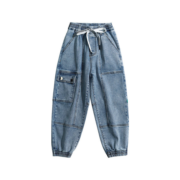 Vaikiški džinsai berniukams su raišteliais ir kišene