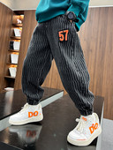 Pantaloni de toamna pentru baieti cu broderie si elastic la picioare