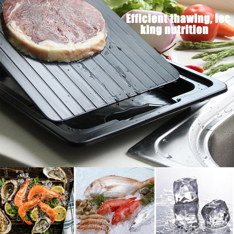 Virtuvės greito atitirpinimo padėklas Mėsos atitirpinimo padėklas Efektyvus natūralus Be elektros Be chemijos Greito atšildymo lėkštė su vandens dėžute