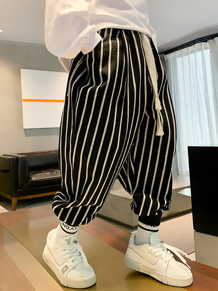 Vaikiškos dryžuotos kelnės su raišteliais