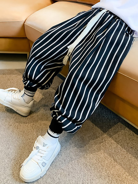 Vaikiškos dryžuotos kelnės su raišteliais