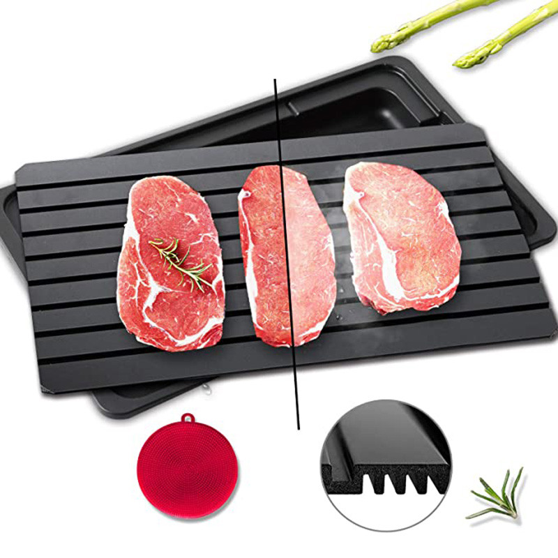 Gyors kiolvasztó tálca Kiolvasztás Fagyasztott élelmiszer Hús Gyümölcs Gyors Alumíniumötvözet Acéllemez Defrost Konyhai Szerszám