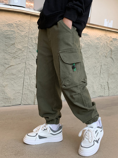 Laisvalaikio kelnės berniukams su logotipu ir kišene - elastine koja