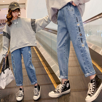 Модерни дънки за момичета с бродерия и джоб 
