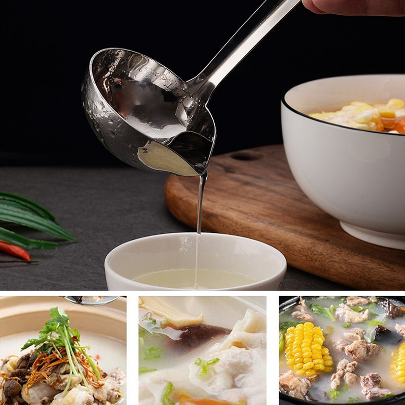 Nerūdijančio plieno riebalų separatorius, aliejaus separatorius, sriubos kaušelis, mėsos ir aliejaus nuėmimo sietelis virtuvei