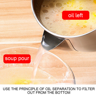 Filtru separator de ulei pentru supă din oțel inoxidabil de 1000 ml, bol cu capac, perie, unelte de bucătărie