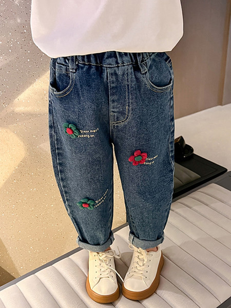 Moderne dječje traperice s 3D cvjetnim elementom za djevojčice