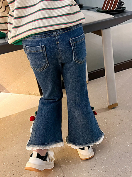 Blugi pentru copii cu motive florale 3D si dantela