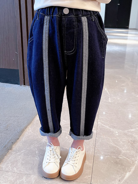 Mėlynos spalvos vaikiški laisvalaikio džinsai mergaitėms