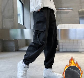 Įprastos rudens-žiemos kelnės su elastinėmis kojelėmis ir kišene