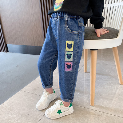 Vaikiški džinsai su elastiniu juosmeniu ir siuvinėjimu