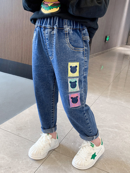 Vaikiški džinsai su elastiniu juosmeniu ir siuvinėjimu