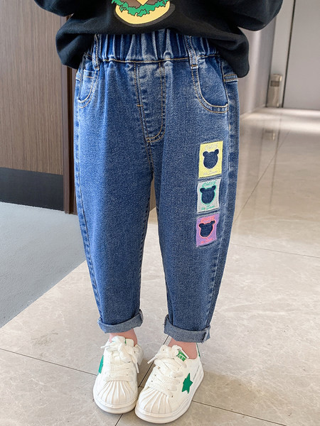 Vaikiški džinsai su elastiniu juosmeniu ir siuvinėjimu