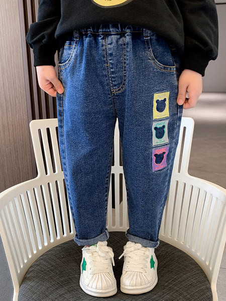 Vaikiški džinsai su elastiniu juosmeniu ir siuvinėjimu